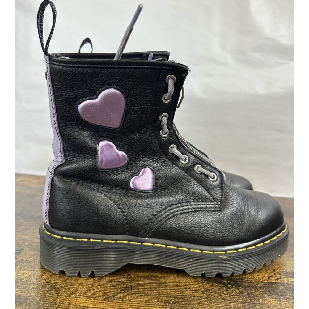Dr Martens 1460 Zip Heart Black Purple Lace up Combat Boots Goth Punk Grunge 10 - Picture 4 of 16